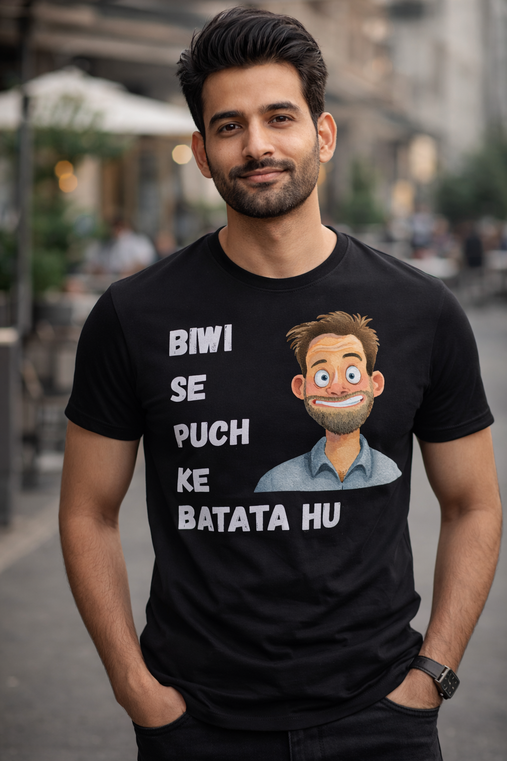 Biwi Se Puchke, Black T-shirt