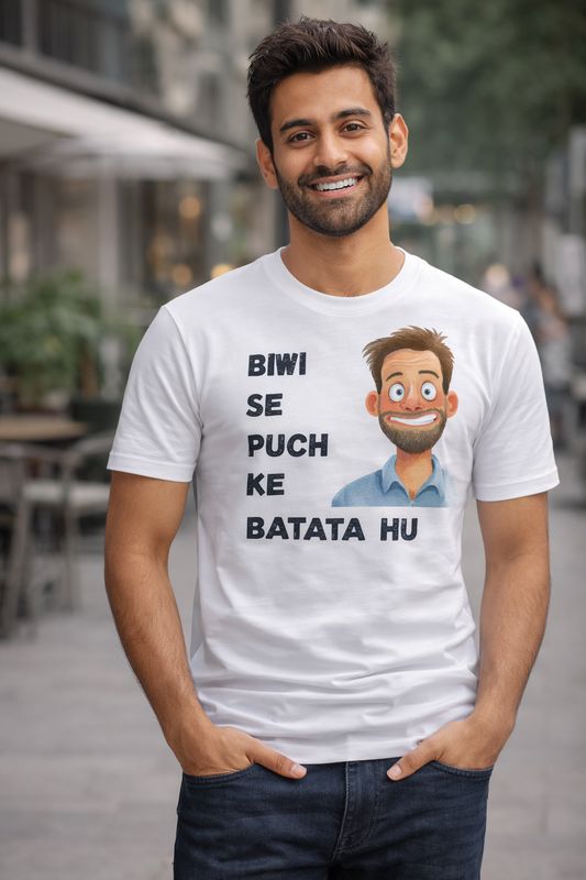 Biwi Se Puchke, White T-shirt