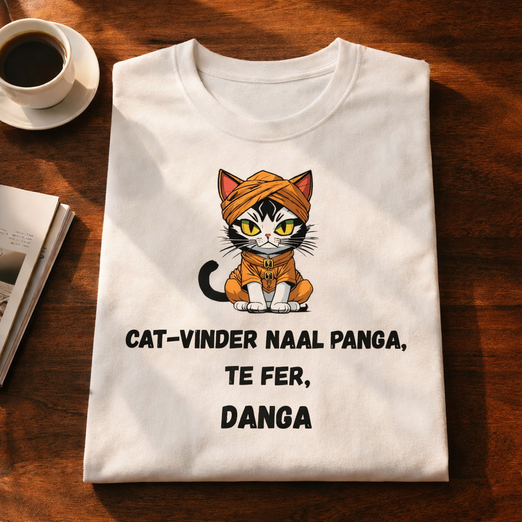Punjabi Cat, White T-shirt