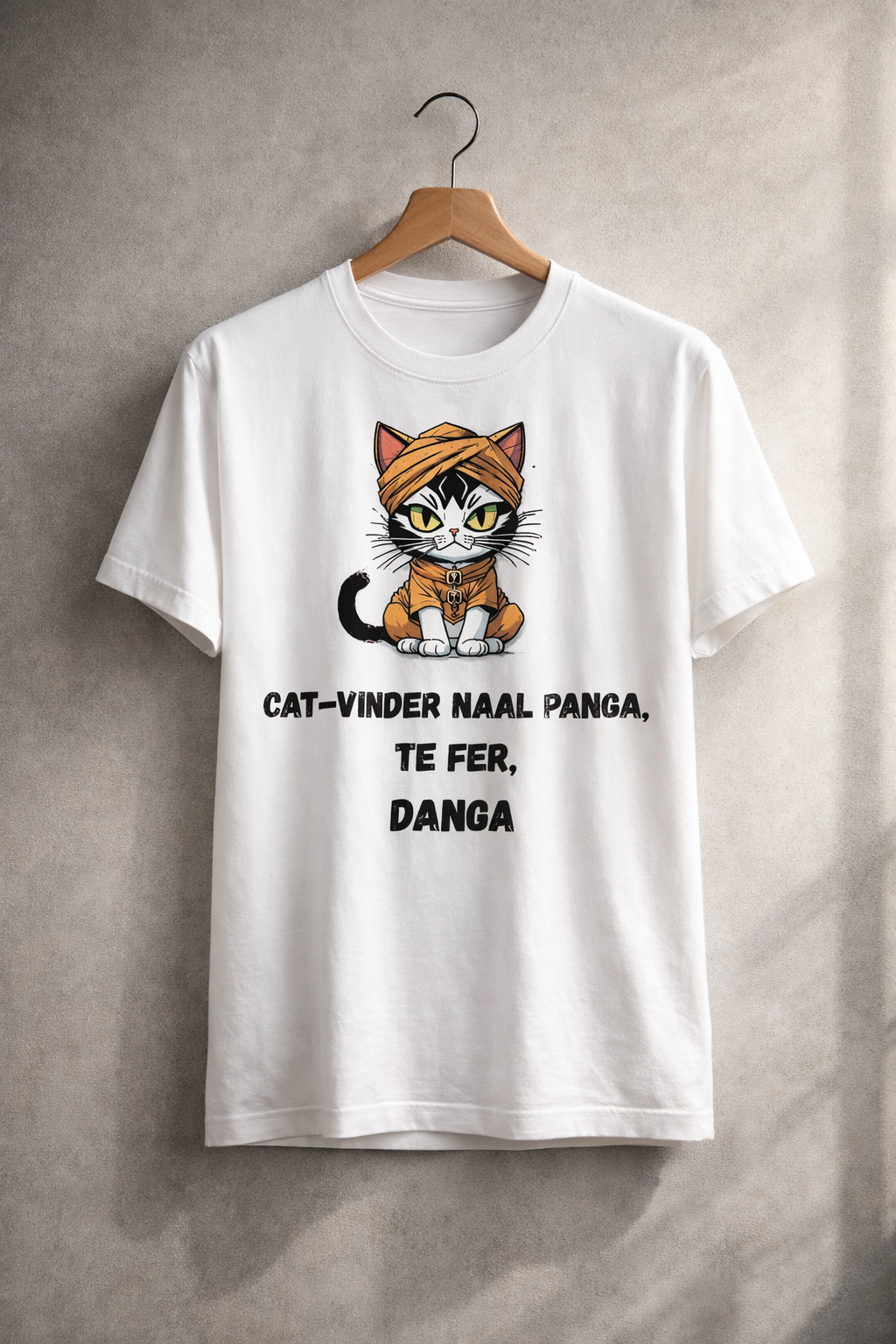 Punjabi Cat, White T-shirt