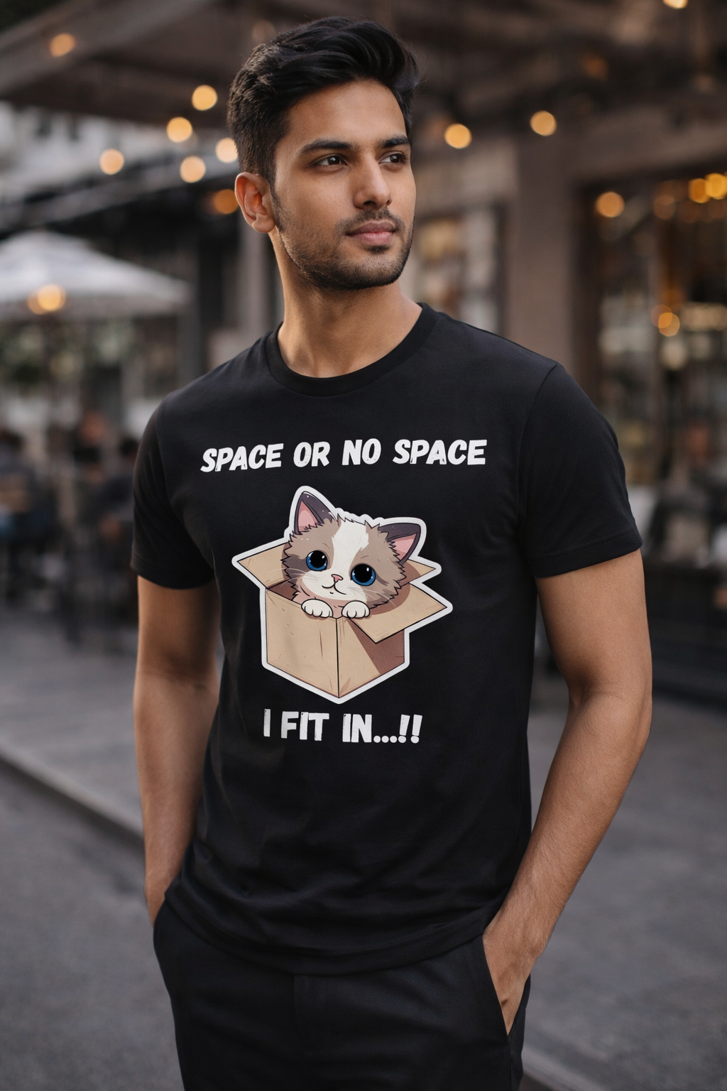 Cat Can Fit Anywhere, Black T-shirt