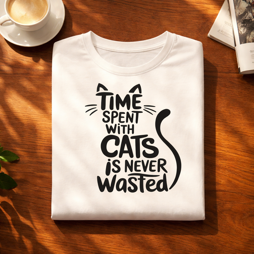 Time With Cat, White T-shirt