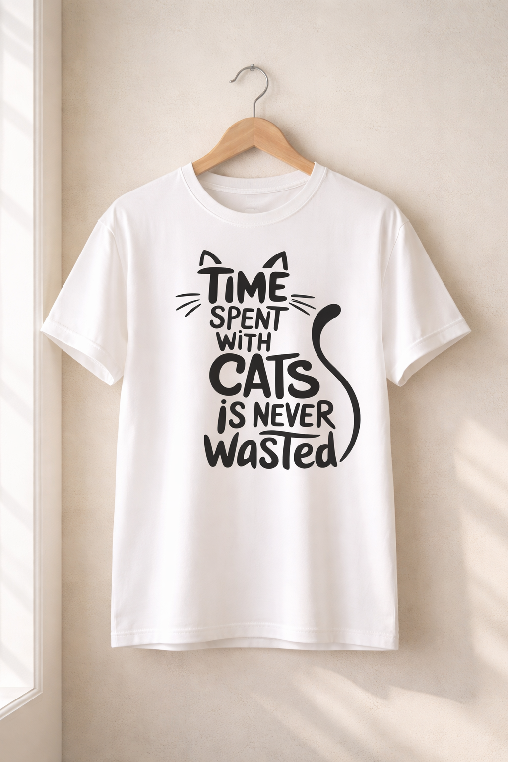 Time With Cat, White T-shirt