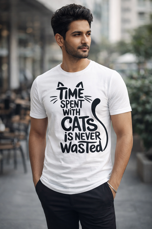 Time With Cat, White T-shirt