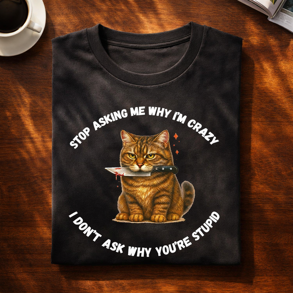 Crazy Cat, Black T-shirt