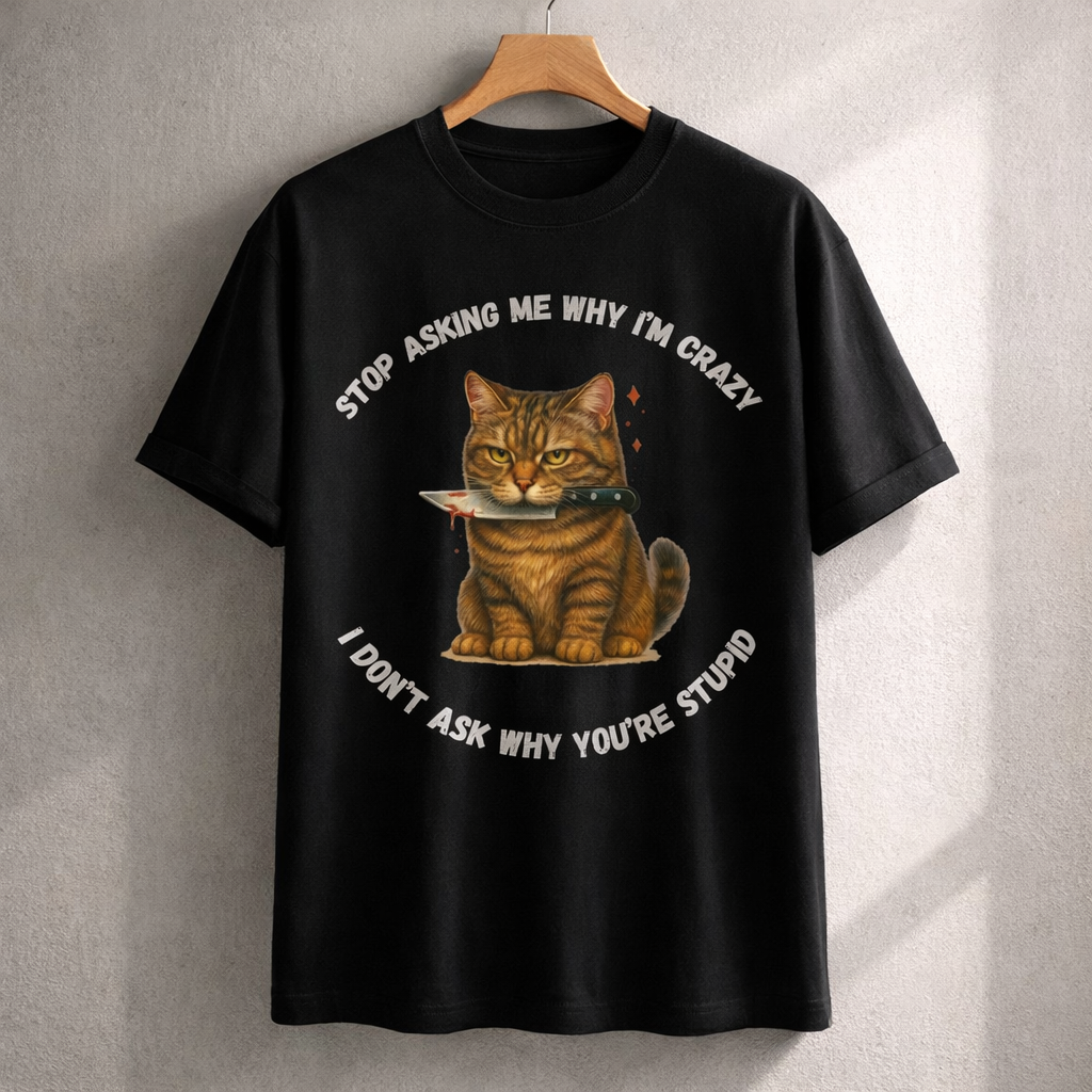Crazy Cat, Black T-shirt