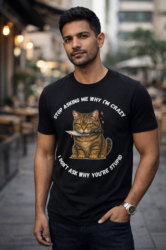Crazy Cat, Black T-shirt