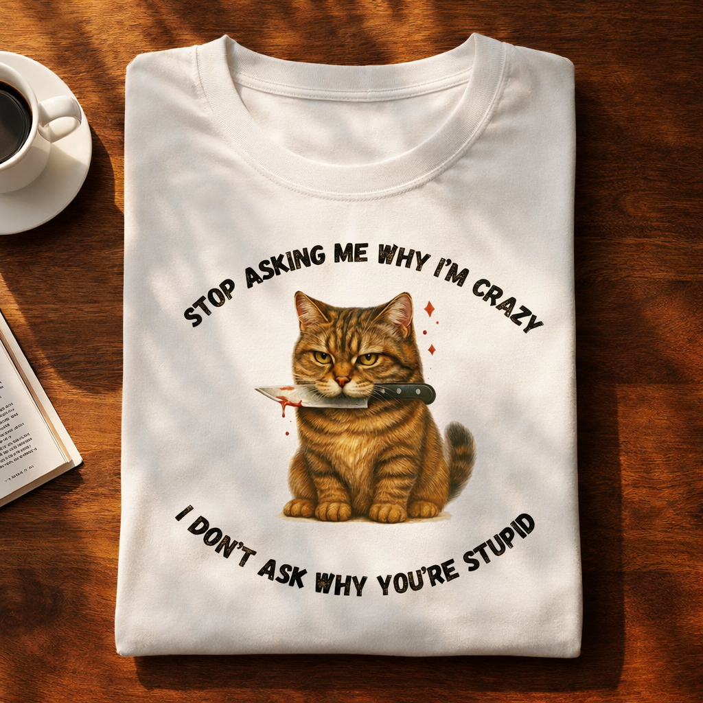 Crazy Cat, White T-shirt