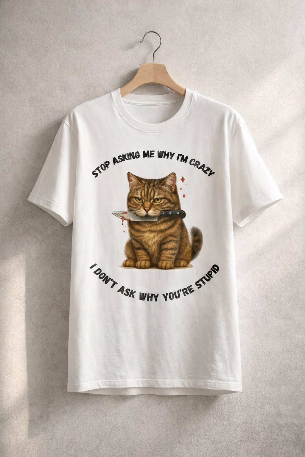 Crazy Cat, White T-shirt