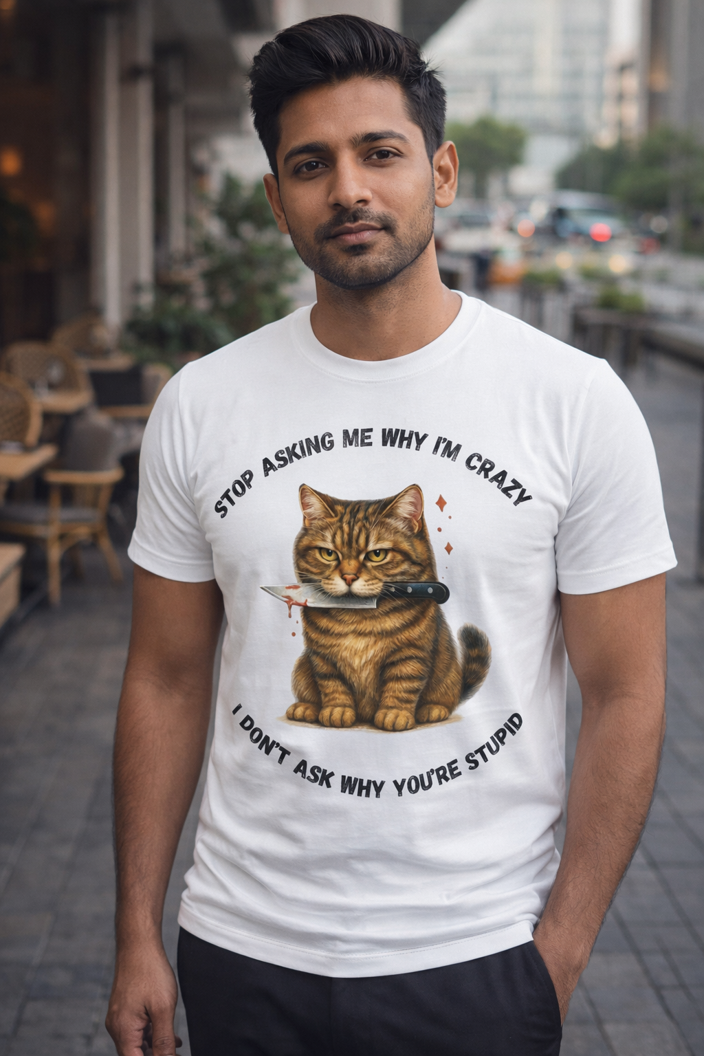 Crazy Cat, White T-shirt