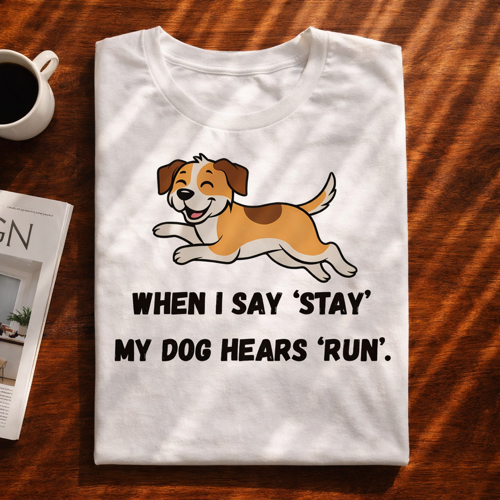 Running Dog, White T-shirt