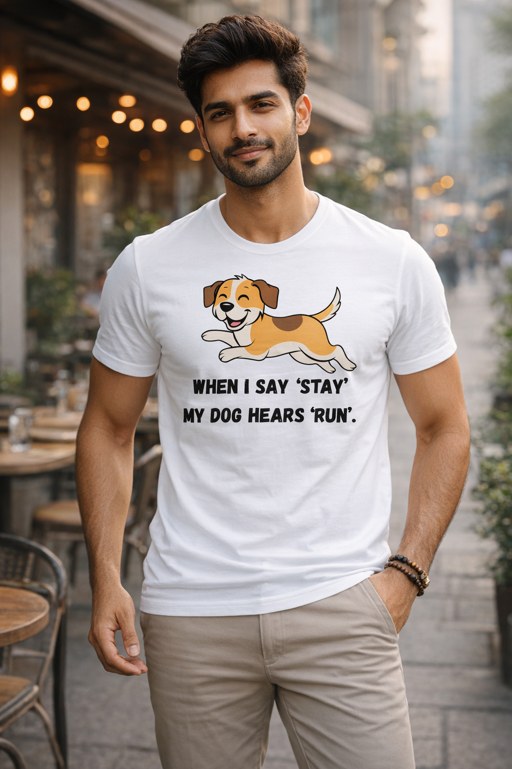 Running Dog, White T-shirt