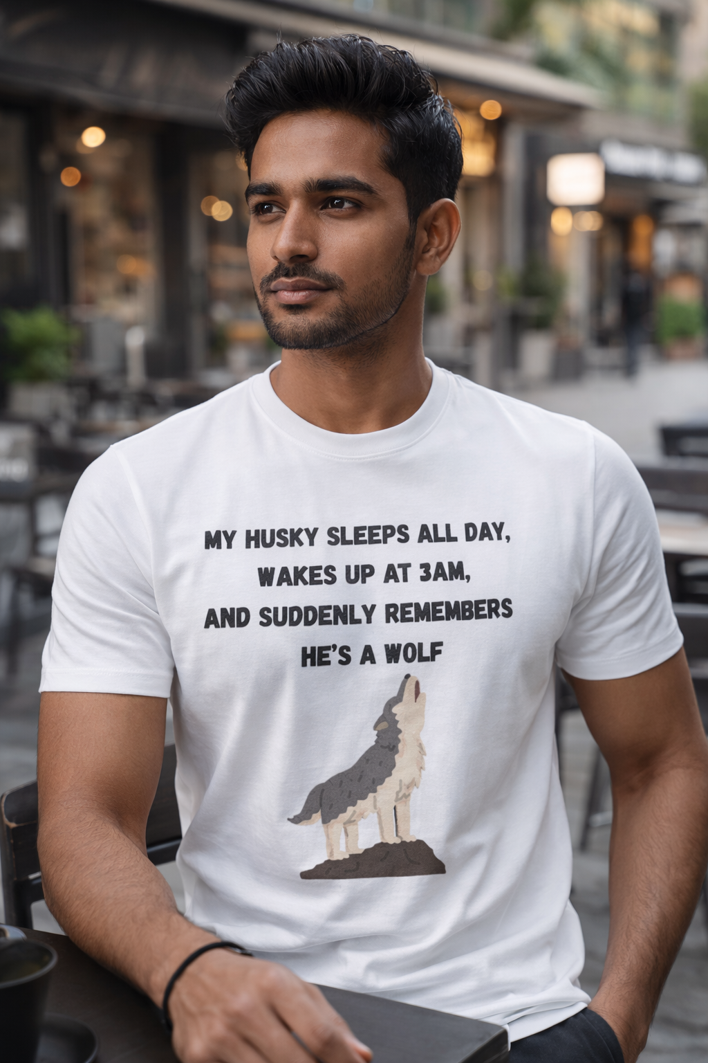 Husky Wolf, White T-shirt