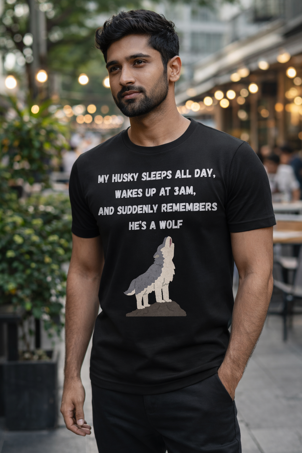 Husky Wolf, Black T-shirt