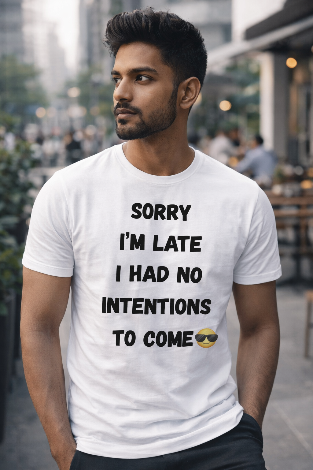 Late Comer, White T-shirt